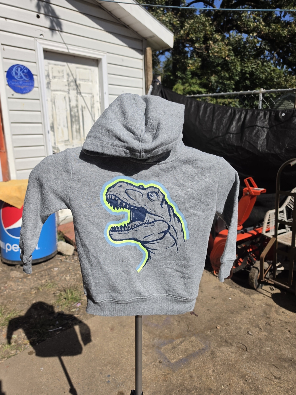 jumping beans Gray Hoodie with Neon Green & Blue Dinosaur Graphic